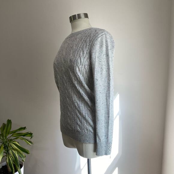 Talbots Sweater Pullover Gray Cable Knit Long Sleeve Cotton Acrylic Size Small - Picture 3 of 10